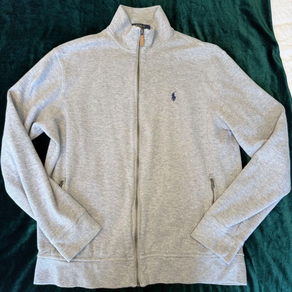 Polo Ralph Lauren Men's Gray Full Zip Mock Neck Knit Cardigan Sweater Large